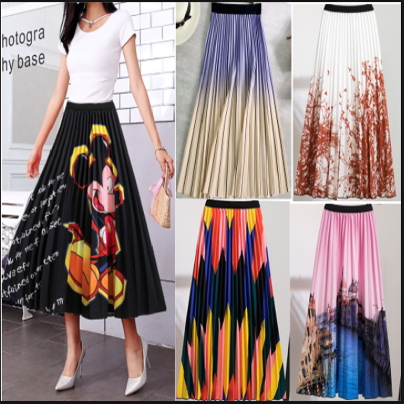 New skirt women's European and American ebay Amazon cross-border explosion overskirt printed cartoon pleated skirt wholesale