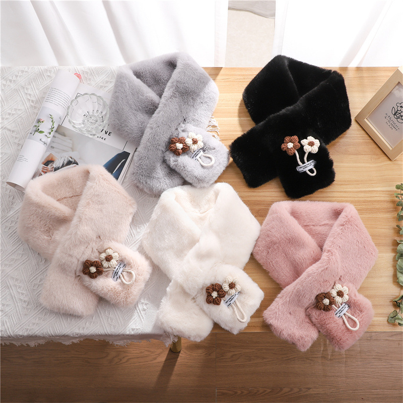Japanese Style Cute Cartoon Flower Cross Scarf Autumn and Winter Warm Neck Protection Small Fresh Scarf Student Couple All-match