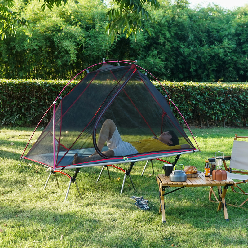 Outdoor ground tent single camping folding bed portable aluminum alloy mosquito net windproof UV resistant fishing tent