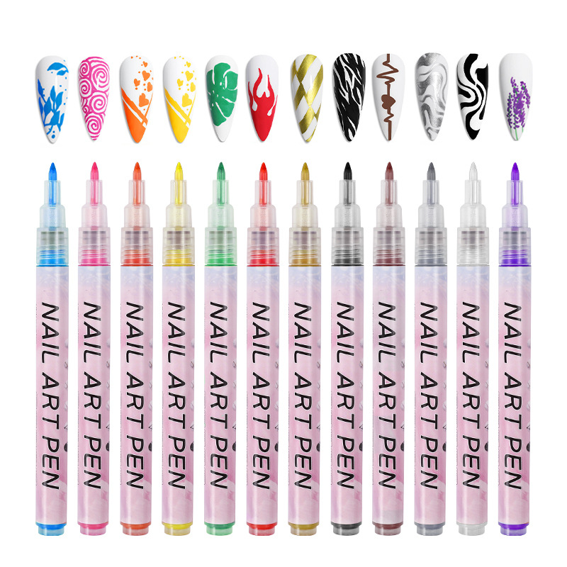 Cross-border nail art graffiti pen painting pen nail DIY quick-drying Mark pen color painting flower hook line nail art pen