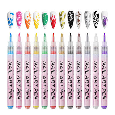 Cross-border nail art graffiti pen painting pen nail DIY quick-drying Mark pen color painting flower hook line nail art pen