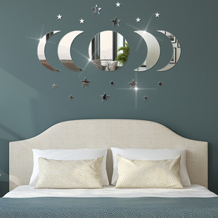 dIY Home decoration Home 3d Mirror Sticker Star Moon Home Background Wall Sticker Mirror Starry Sky
