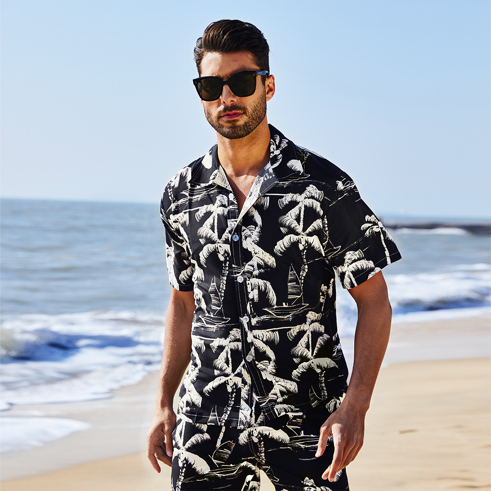 Beach shirt men's cross-border hot sale New classic Hawaiian style retro quick-drying loose beach vacation shirt