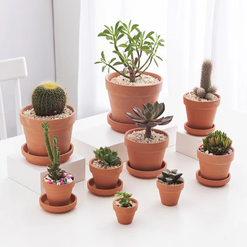 Factory direct red pottery flowerpot fleshy flowerpot ceramic flowerpot breathable water absorption strong red clay flowerpot