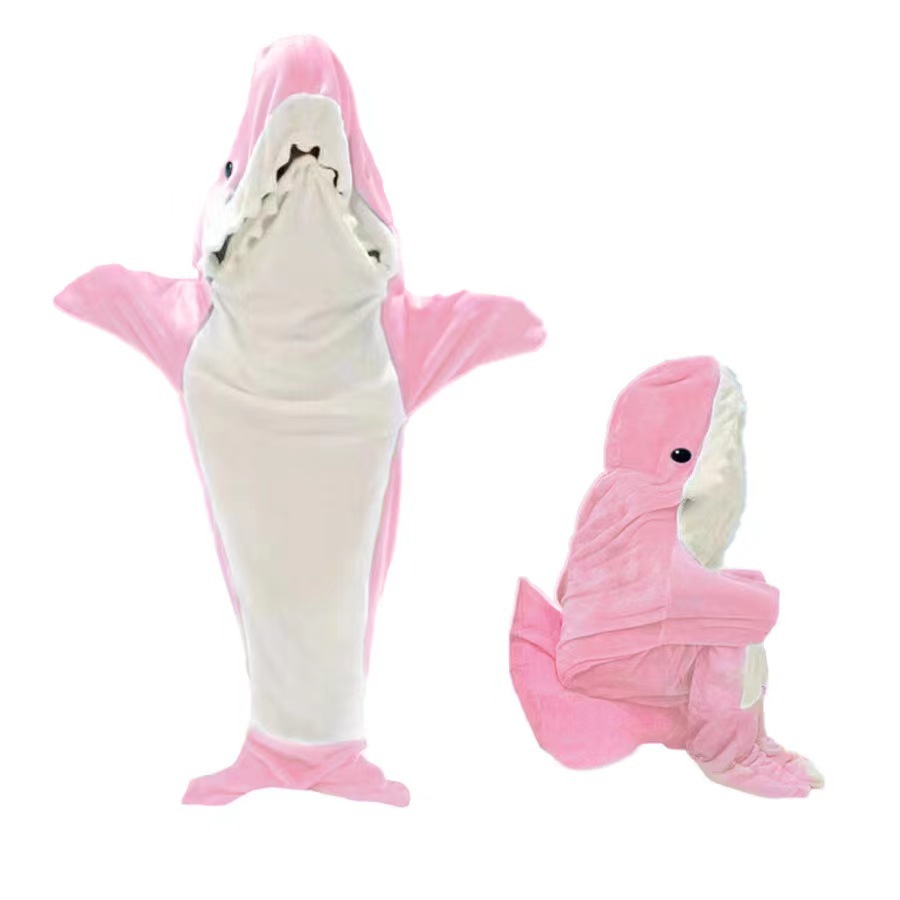 Cartoon sand carving shark sleeping bag one-piece pajamas flannel shark home wear one-piece shark summer sleeping bag