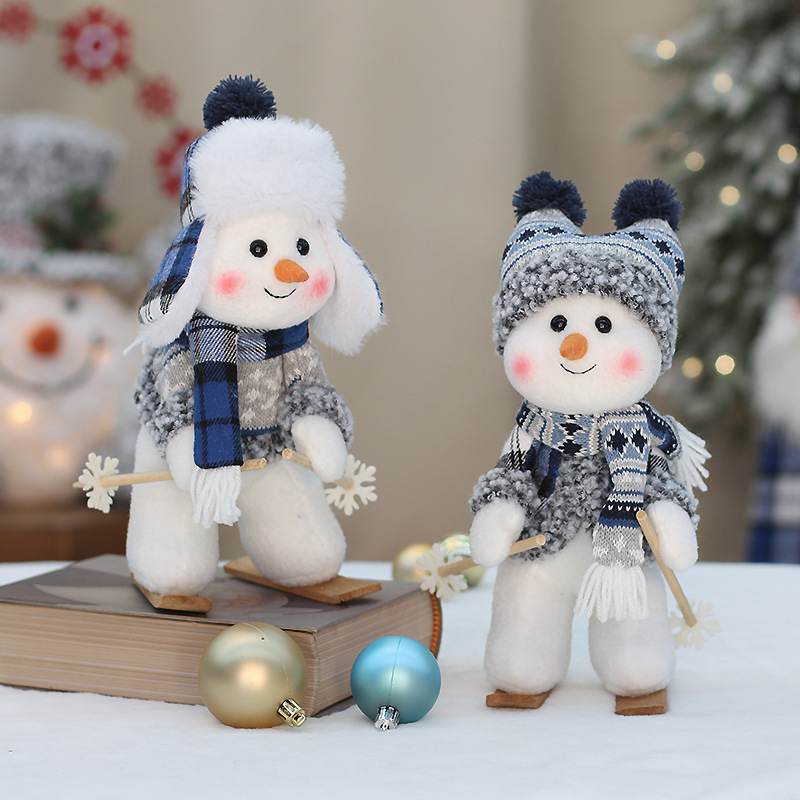 Weihnachten Blau Serie schneemann stoff puppe Lei Feng hut ski puppe Weihnachten puppe fenster dekoration_voghion.com