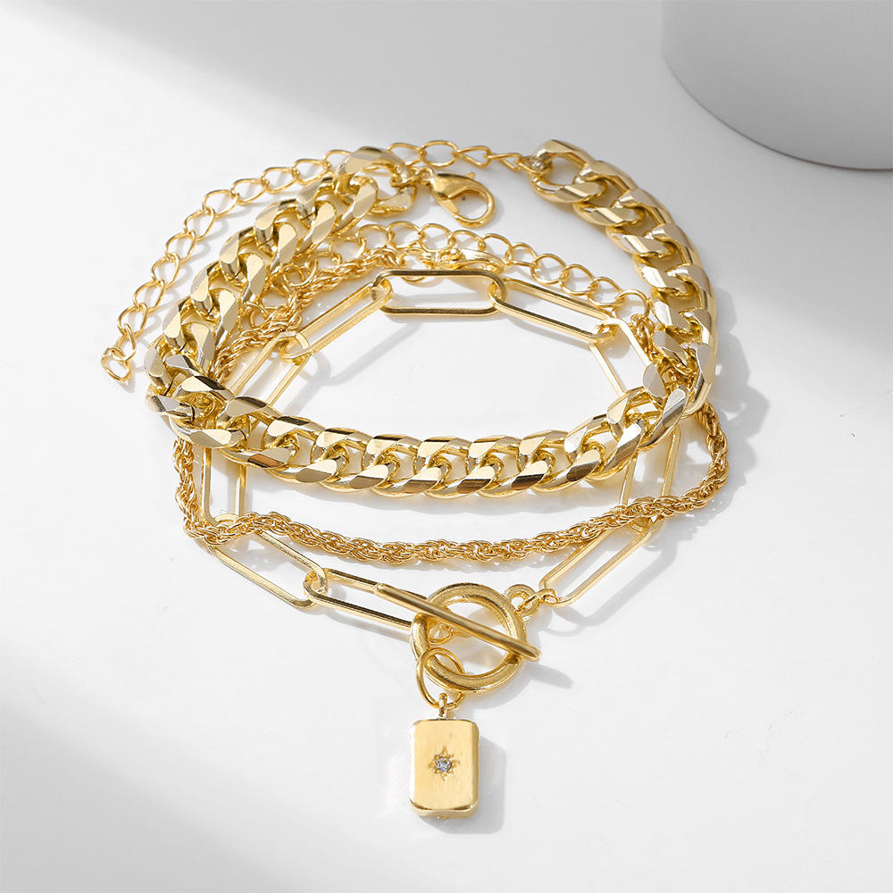 new thick chain personalized bracelet creative golden multi-layer chain bracelet set 3_voghion.com