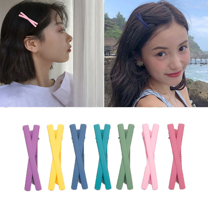 Girl's Heart Frosted Color Macaron Cross Bangs Clip One-word Clip Student Hairpin Side Clip Duckbill Clip Hair Accessories