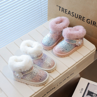 Girl's Snow Boots 2023 Winter New Children's Shoes Big Cotton Shoes fleece-lined Winter Girl's Boots Fur One