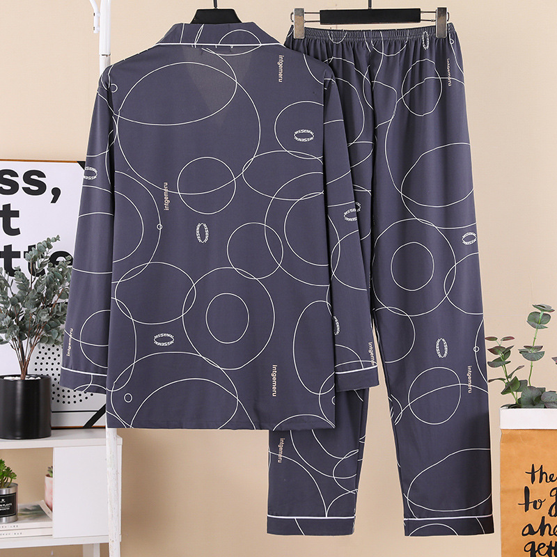 New Spring and Autumn Men's Pajamas Long-sleeved Imitation Cotton Loose Plus-sized Home Clothes Youth Middle-aged Outwear Suit