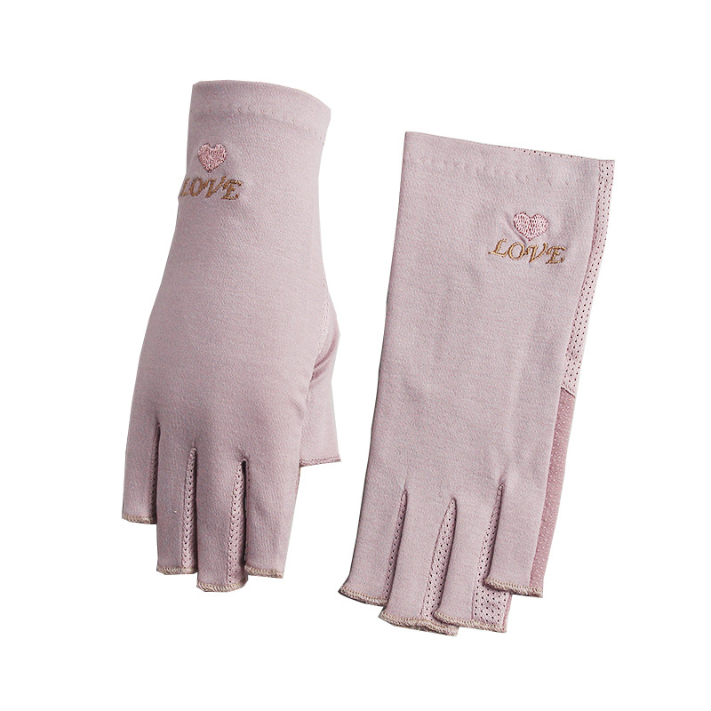 Half-Finger Gloves Sunscreen Women's Summer Driving Anti-UV Cotton Thin Riding Anti-Slip Half-Finger Nail Gloves_voghion.com