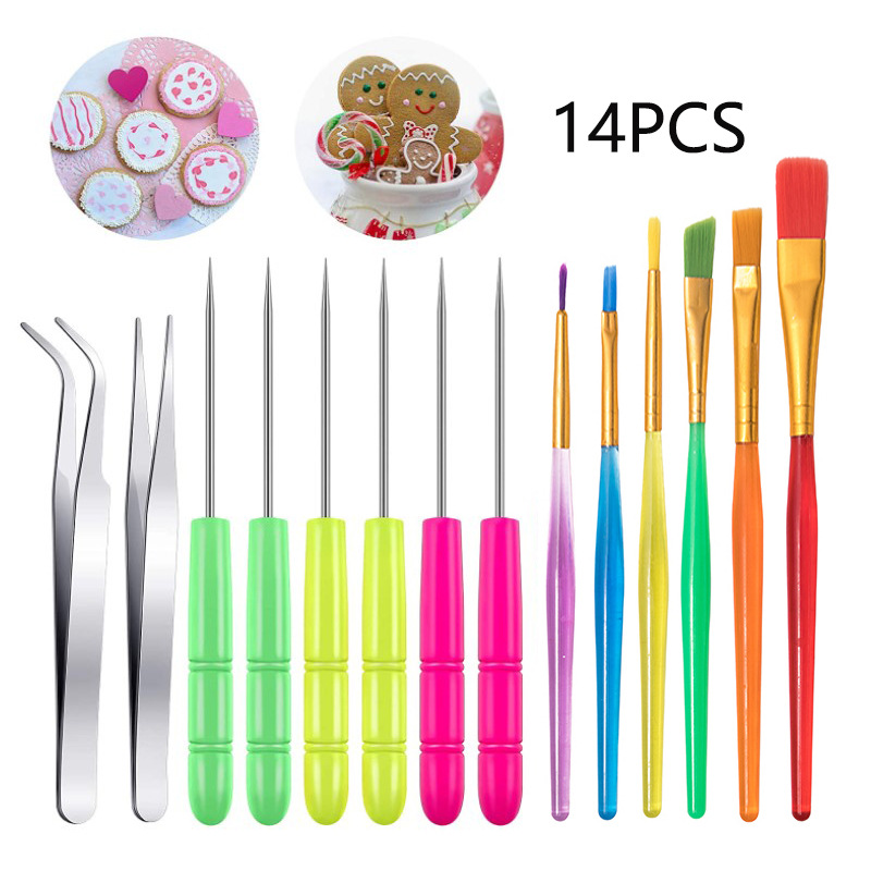 Cross-border clay tools 14 pieces suit cake decoration biscuit brush fondant stirring punch needle tweezers