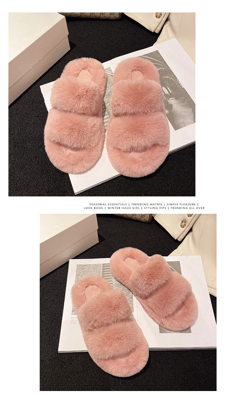 Foreign trade large size double Mao Mao slippers women autumn and winter New wear flat bottom one-word warm cotton slippers women Wholesale_voghion.com