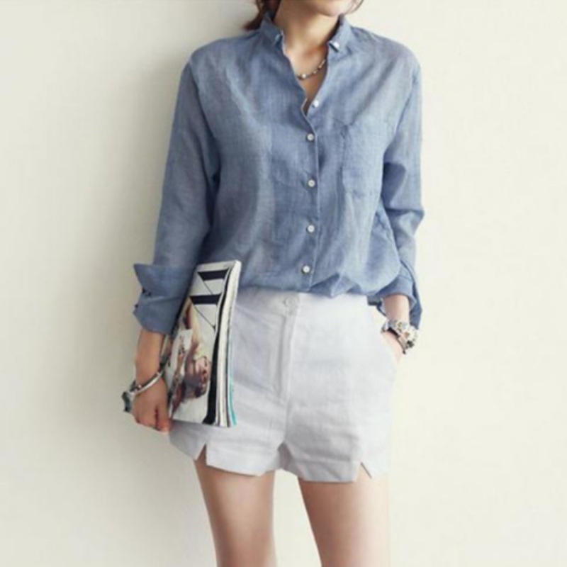 Women's new women's fashion casual cotton linen shirt women's long sleeve loose thin sun protection clothing