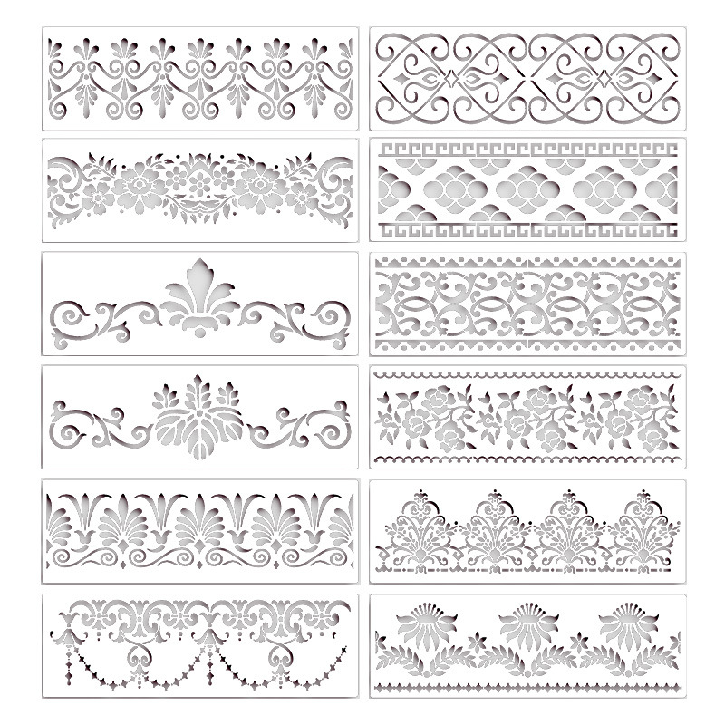 跨境复古花纹绘画镂空模板 蛋糕围边压花模DIY花边装饰喷漆拓印模