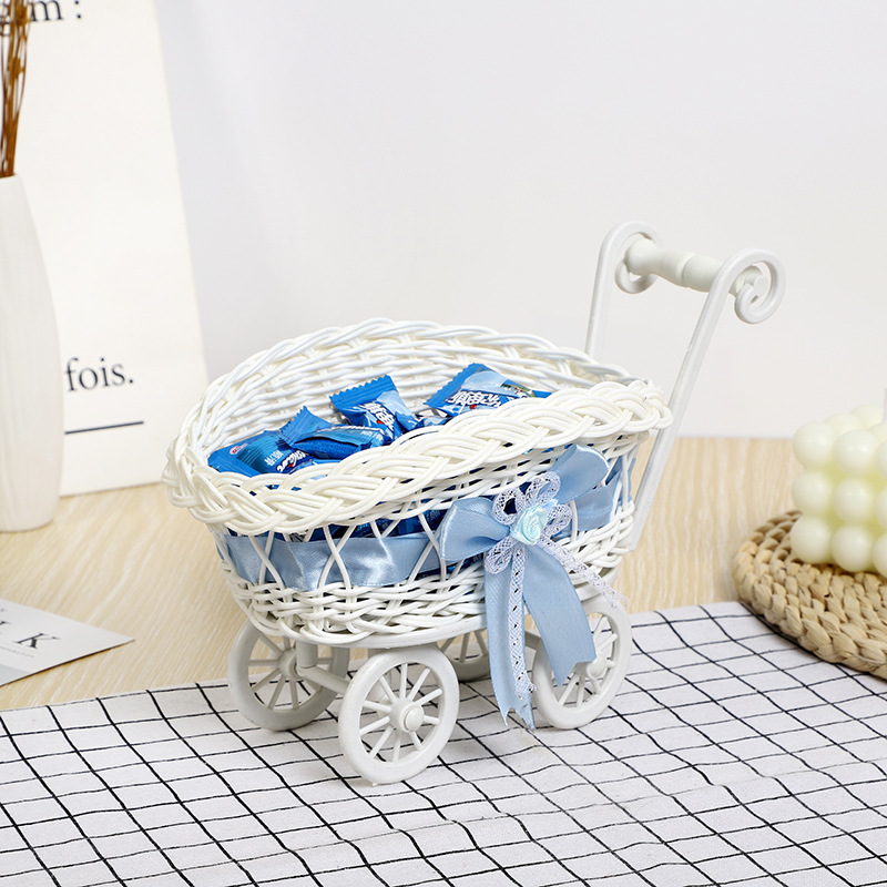 Cute decorative trolley rattan-like candy basket flower basket wedding handicrafts woven basket props