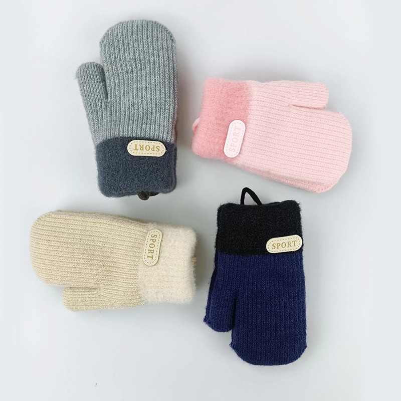 Autumn and Winter Children's Gloves Hanging Neck fleece-lined Thickened 4-7 Years Old Baby Outdoor Cold-proof Warm Knitted Gloves