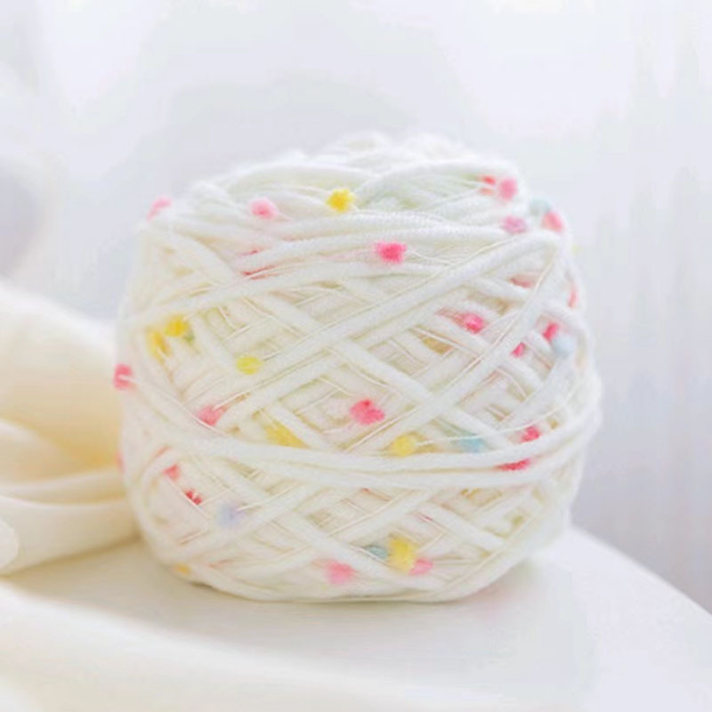 Rainbow candy wool handmade diy woven scarf color beanie hand mixed thread color dot milk cotton stick sewing gift