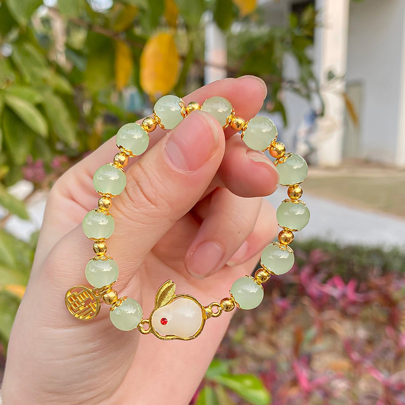 New Chinese-style Jade Rabbit Bracelet Women's ins Niche Design High-value Student Bracelet Girlfriend Antique Birthday Gift