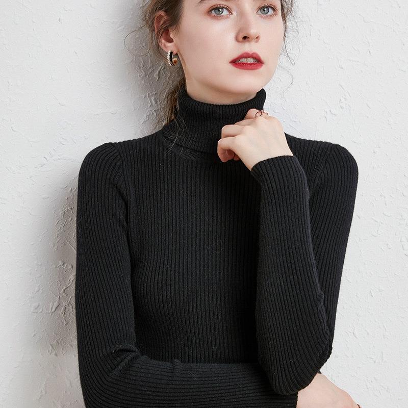 Sweater Women's 2022 Autumn and Winter New Thickened Woolen Sweater Turtleneck Drawbar Pullover Short Lapel Slim-fit Knitted Base Shirt