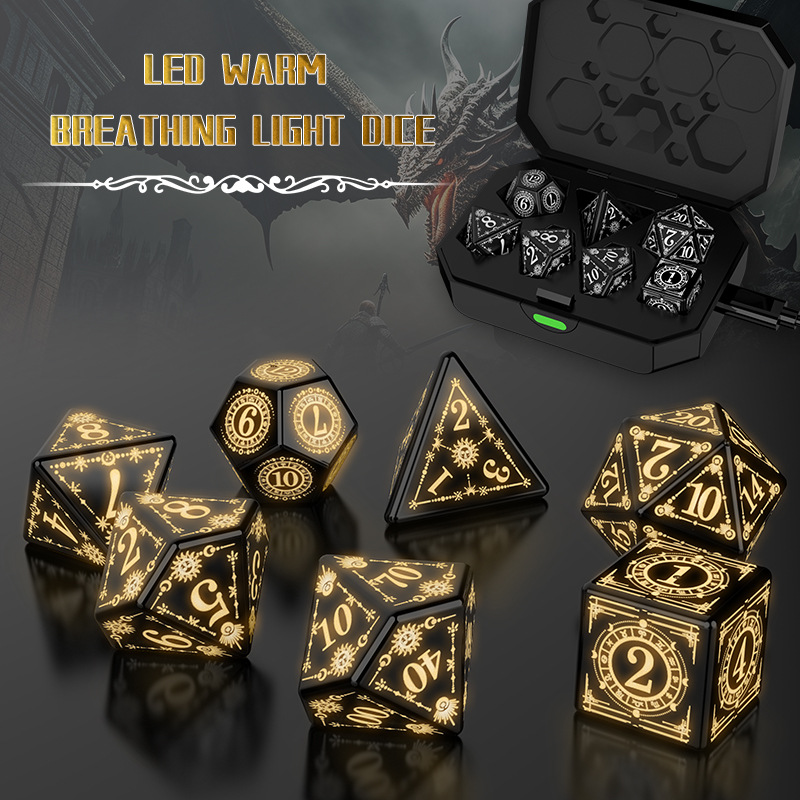 Amazon explosions LED luminous DND dice Dungeons and Dragons seven set dice warm light breathing light dice