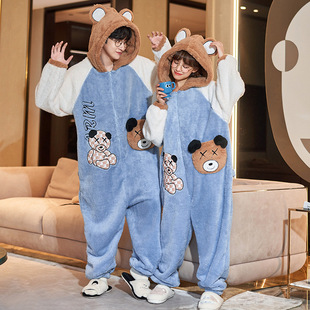 Winter Couple Pajamas Women's Cartoon Hat and Fat Warm Student ins Style Siaman Home Wear 200 Jin