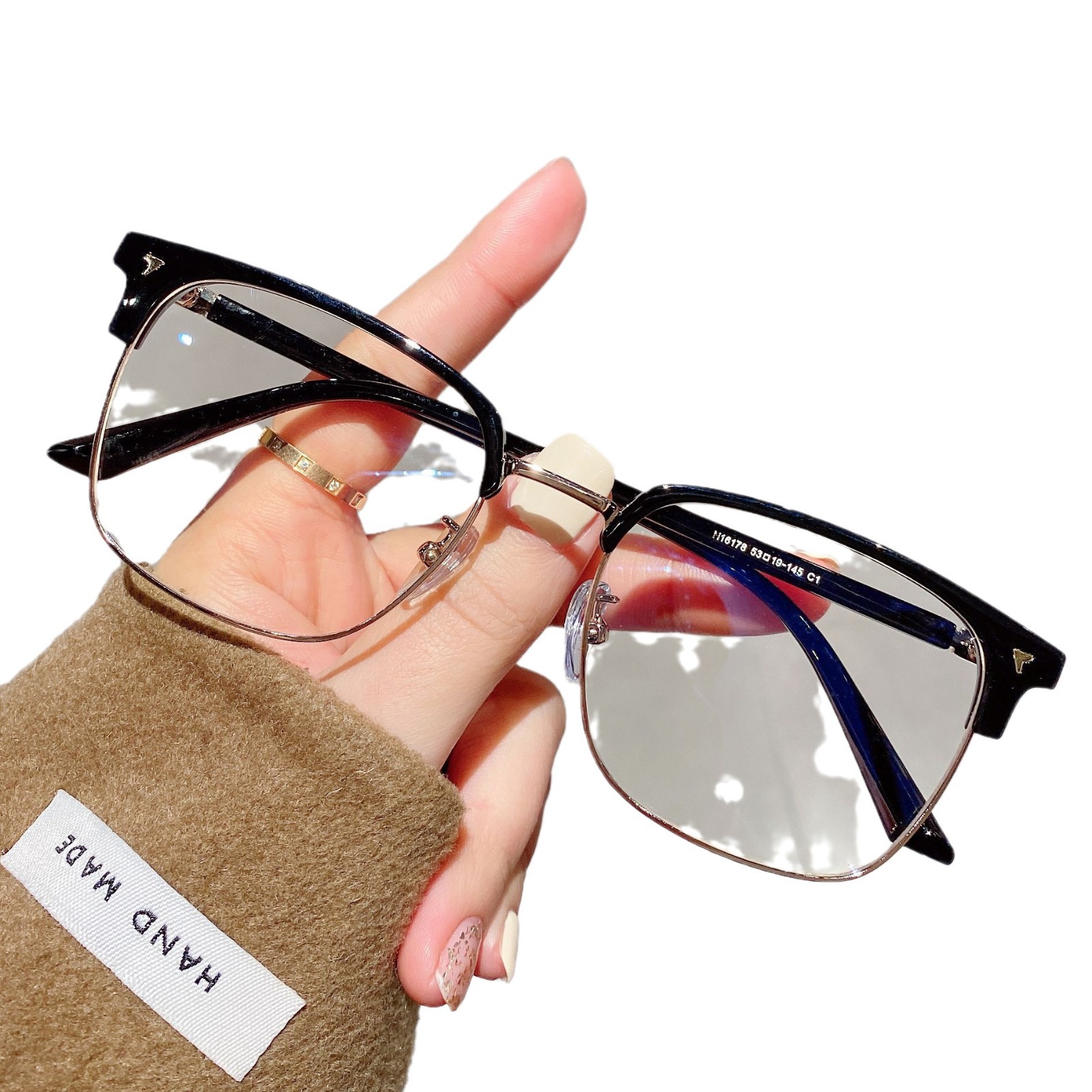 Sventech men's half-frame glasses men's fashionable myopia black glasses frame no degree anti-blue light plain