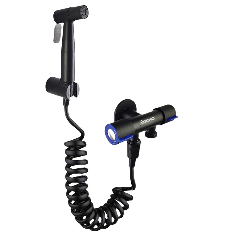 Non-perforated Black 304 Stainless Steel Toilet Washer Spray Gun Set Pressurized Nozzle Body Cleaning Toilet Washer