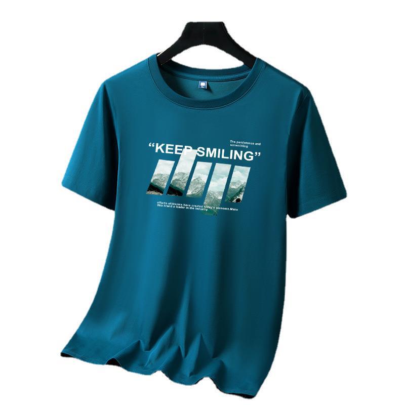 Modal Ice Silk Cotton Short-sleeved T-shirt Men's Crew Neck Top Fashionable Summer Ice Sense Students Half-sleeved Large Size Base Shirt