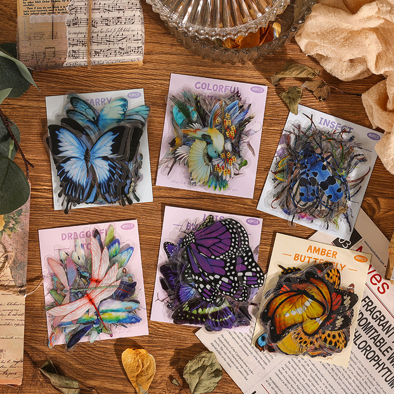 Natural History Museum Series Handbook Sticker Pack Retro Plant Flower Sticker pet Waterproof Flower Butterfly Sticker