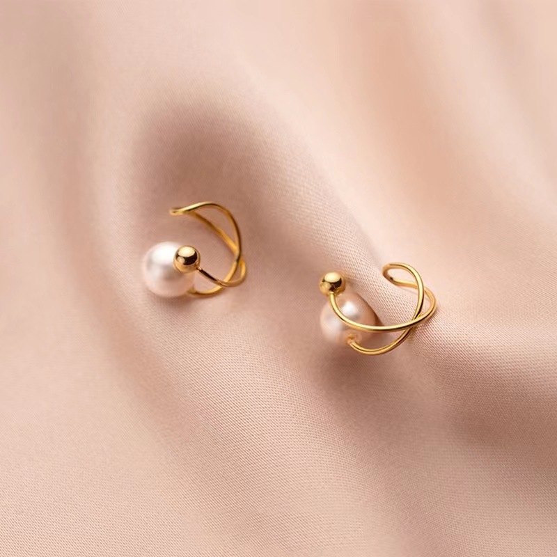 No Ear Holes Ear Clip Women's High-grade Sensei Style Super Immortal Style Pearl Earrings Earrings Fish Mouth Clip Ear Bone Clip