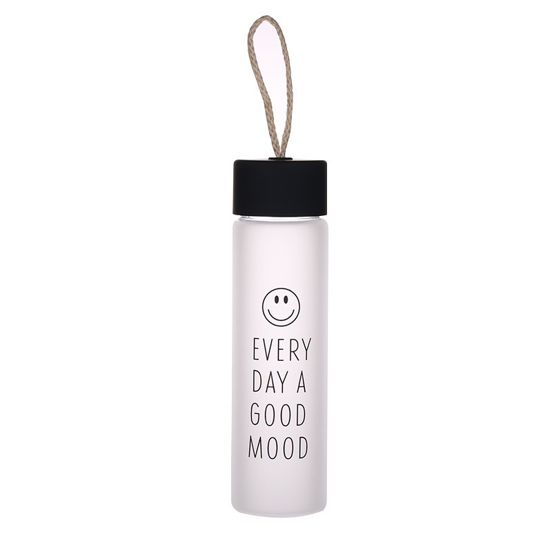 Smiley face frosted rope cover letter creative transparent handy water cup gift Cup printed advertising Cup logo glass