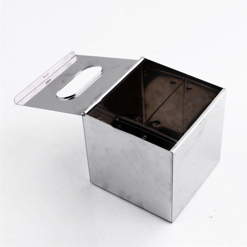 13*13*13 square stainless steel tissue box factory direct supply desktop table surface natural color dustproof tissue box