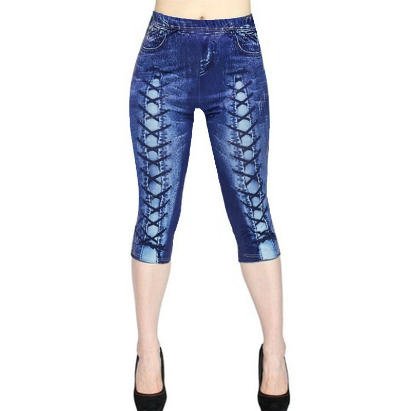 Spot European and American AliExpress WISH explosion digital printing denim sports pocket leggings yoga pants large size