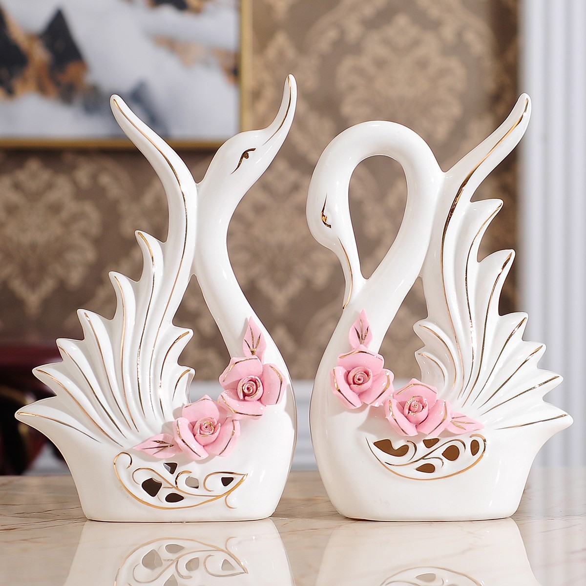 Swan ornaments factory direct creative ceramic living room TV cabinet decorations for wedding gifts crafts