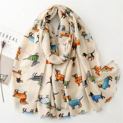 European and American export French autumn and winter cotton and linen feel scarf cartoon fashion Dog Animal scarf warm shawl ladies