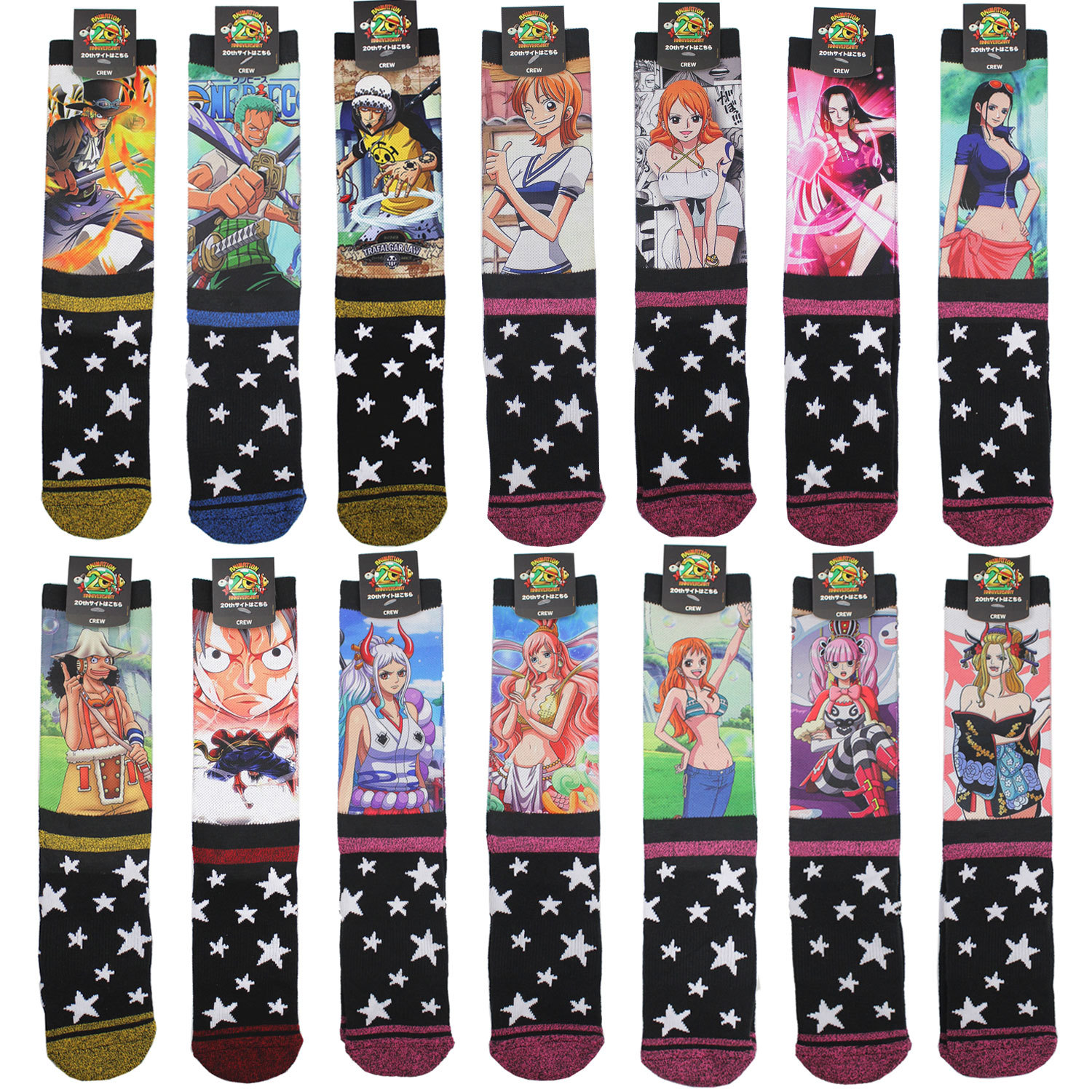 trendy-one-piece-anime-mid-calf-socks-towel-bottom-printed-socks-red-haired-shanks-luffy-nami-cool-design-cotton-sports-casual