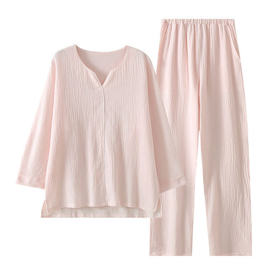 New spring and summer women's cotton yarn Japanese pajamas double-layer gauze breathable casual home wear suit ninth sleeve cotton