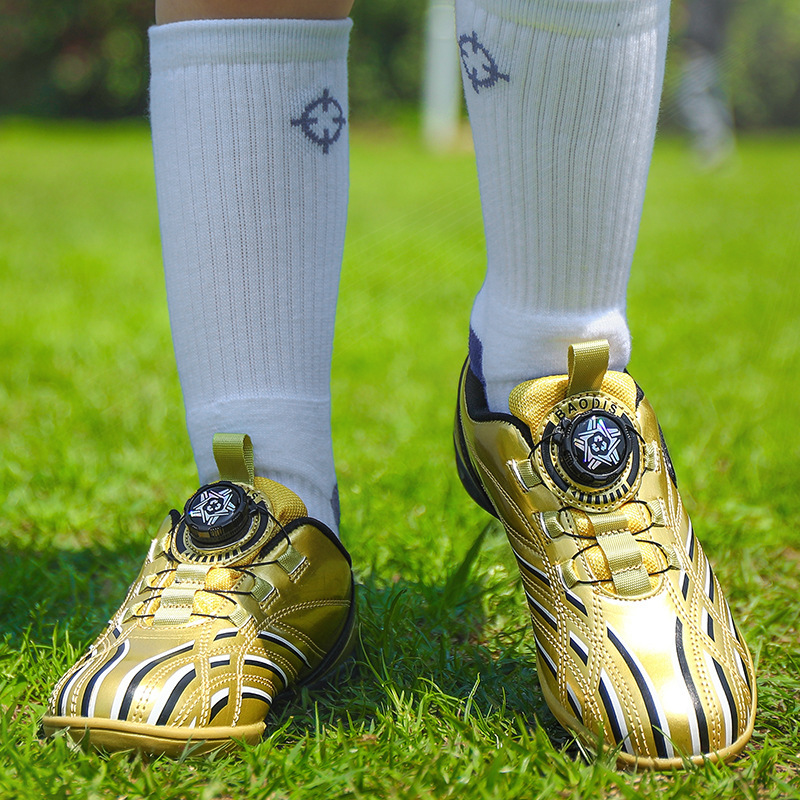 Cross-border spot gold Children's rotating buckle football shoes boys and girls sports shoes broken nails Primary School students competition training shoes