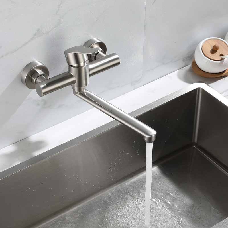 Wholesale 304 stainless steel kitchen faucet mop pool vegetable basin balcony laundry pool wall-mounted hot and cold water faucet