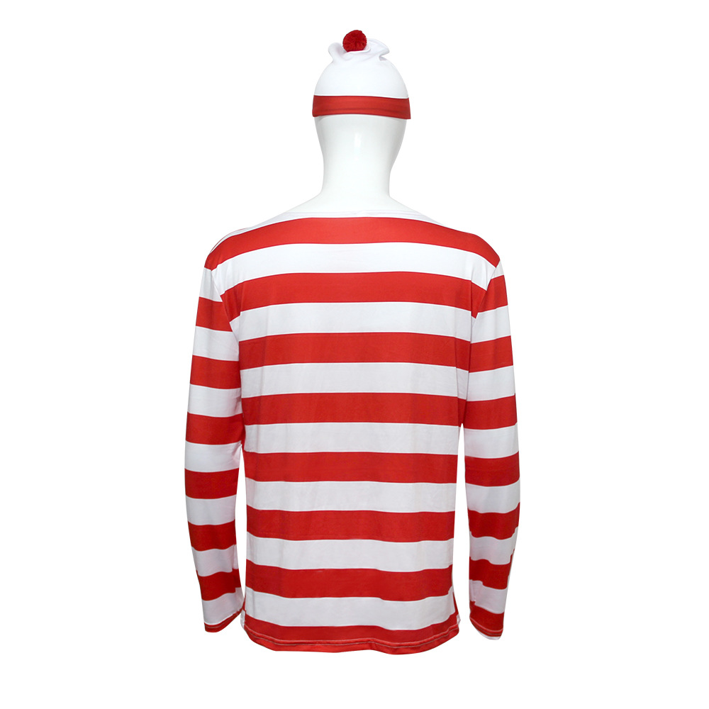 Halloween Smart Wally Where's Wally Costume cosplay Wally T-Shirt Playing Dress Performance Dress
