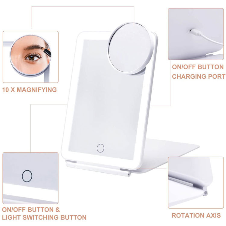 LED touch makeup mirror with light Flip portable folding mirror lightweight makeup mirror Lady mirror makeup mirror manufacturer