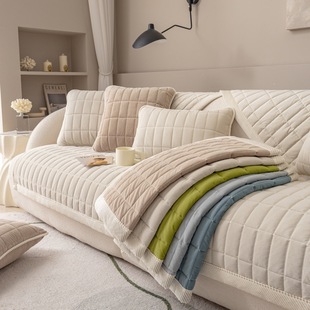 Winter Plush Plaid Sofa Non-Slip Cushion Simple Universal 2022 New Cushion Internet Popular Sofa Cover Cover Cloth