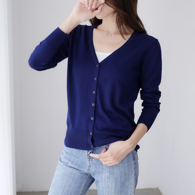 Knitted Cardigan Women's Spring and Autumn Short Top Thin Sweater Small Shawl Coat Winter Base Shirt Summer Air-conditioning Shirt