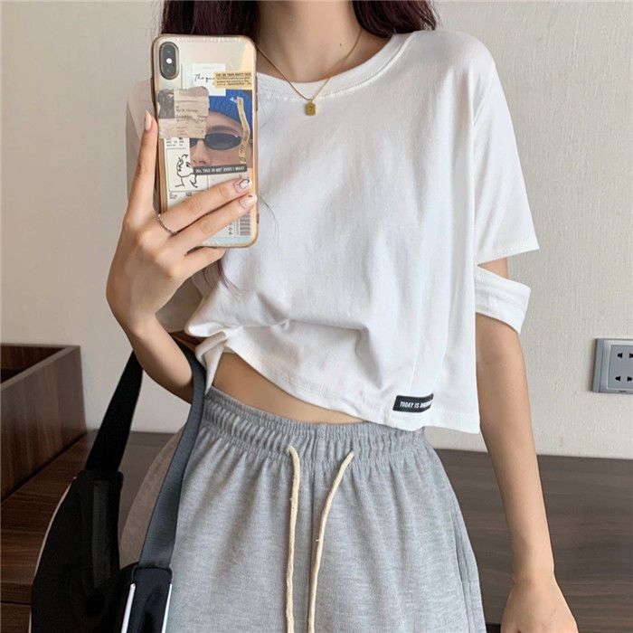 New Super Hot Design Sense Short-sleeved T-shirt Women's Summer Korean-style Trendy Niche Short High Waist Navel Loose Half-sleeved Top