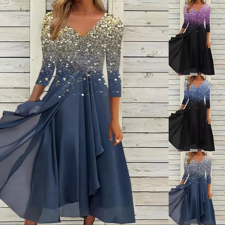 2022 Cross-border European and American Spring and Autumn New Women's Long-sleeved Urban Casual Fashion Chiffon Stitching Women's Dress