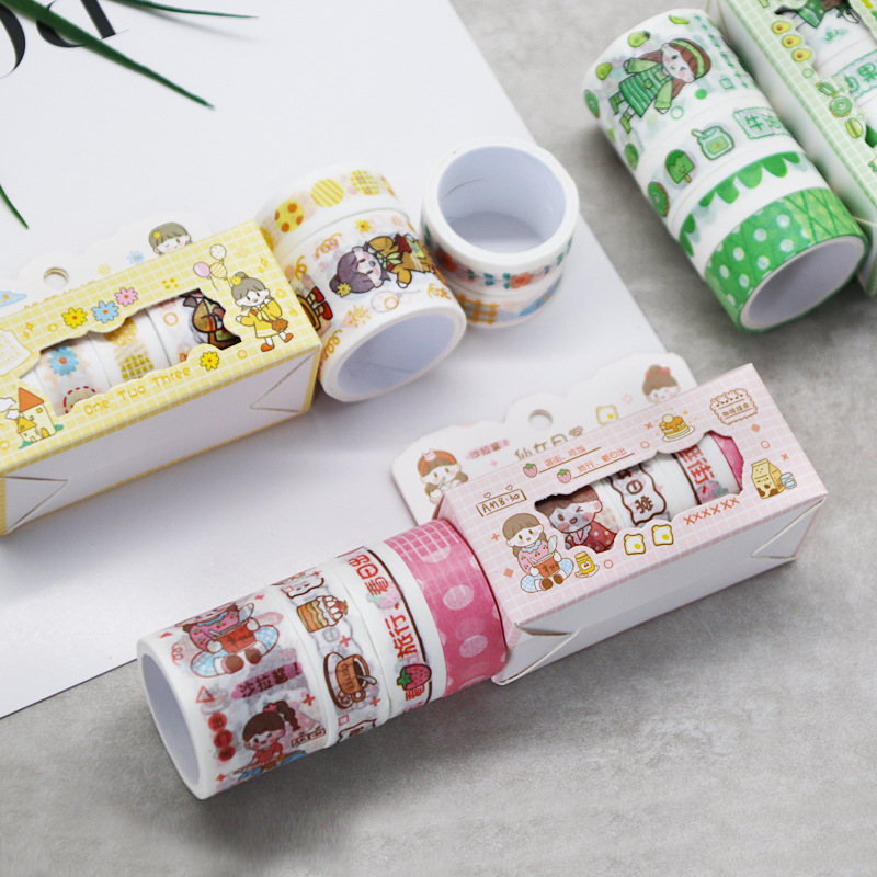 New Handmade Diary and Paper Tape Gift Set with Ins Cartoon Pink Girl Handwritten Diary Sticker Material Decorative Painting