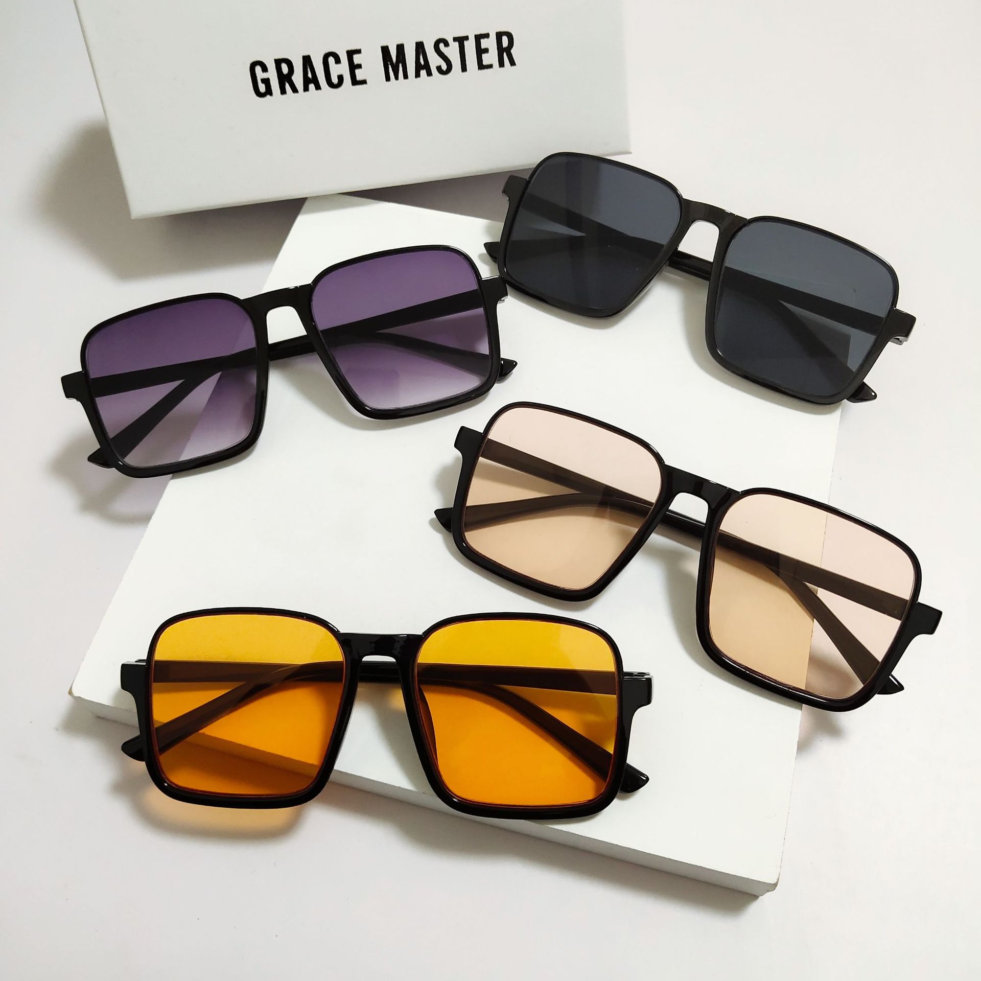 Retro Half Frame Sunglasses 2021 Fashion New Square Large Frame ins Internet Celebrity Sunglasses Trendy Drainage Sunglasses