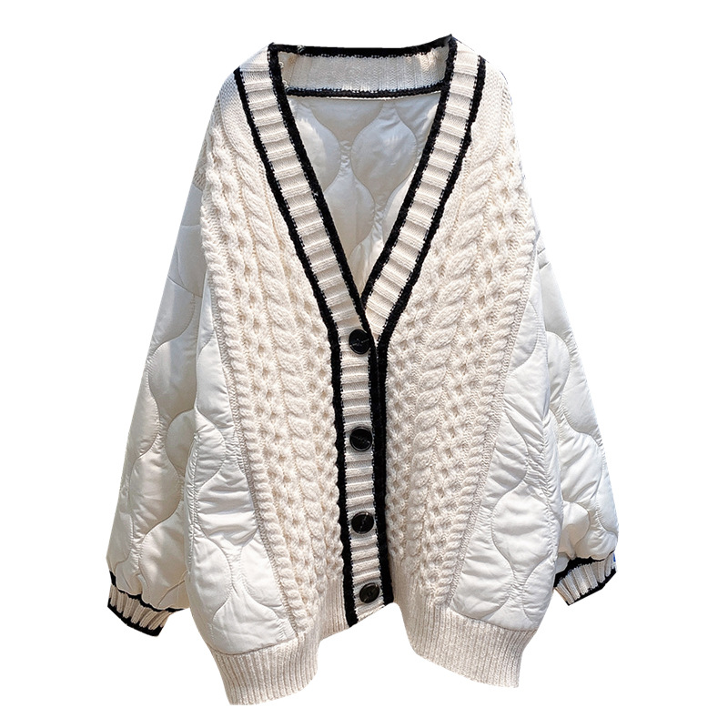 European Station Stitching Sweater Coat Women's 2024 New Autumn and Winter Wear Loose Lazy Style Thickened Knitted Cardigan Top