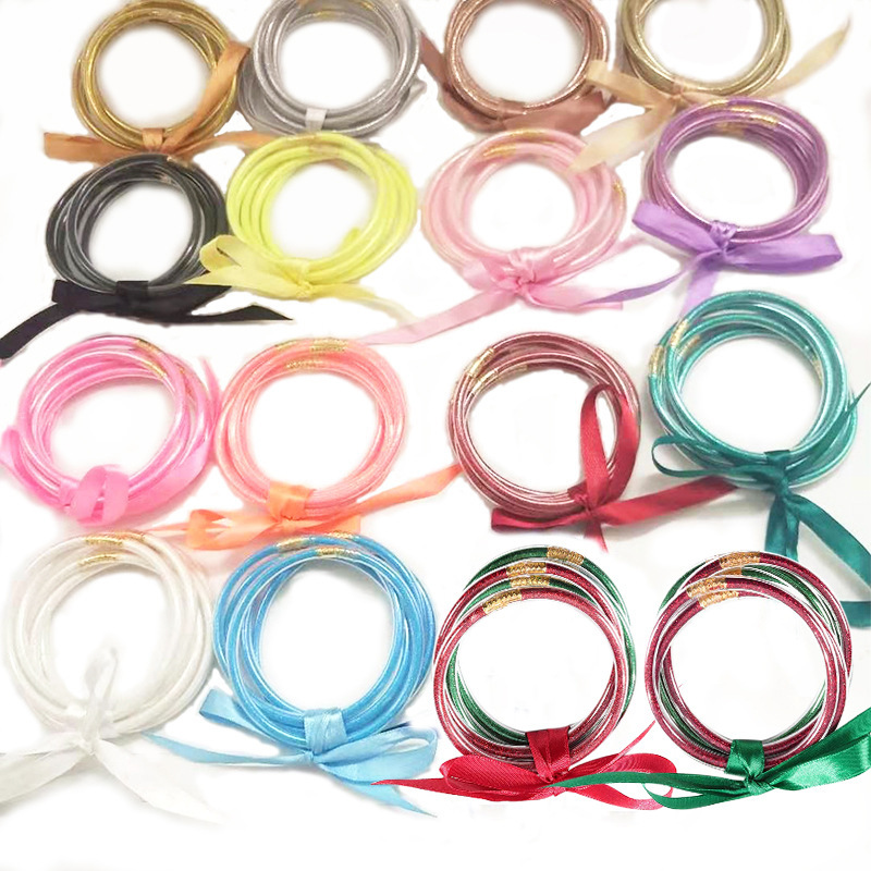 Summer bow ribbon silicone bracelet European and American manufacturers handmade fashion Little Couple girl gift bracelet